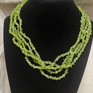 Vintage MCM Genuine Peridot Multistrand Pearl Clasp Necklace